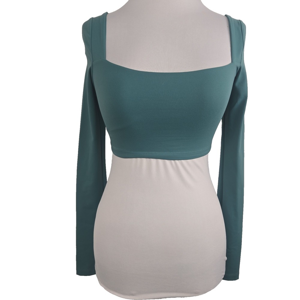 Susana Monaco Size XsS Green Nylon Corset-Tie- Back Longโ Sleeve Cropped Top